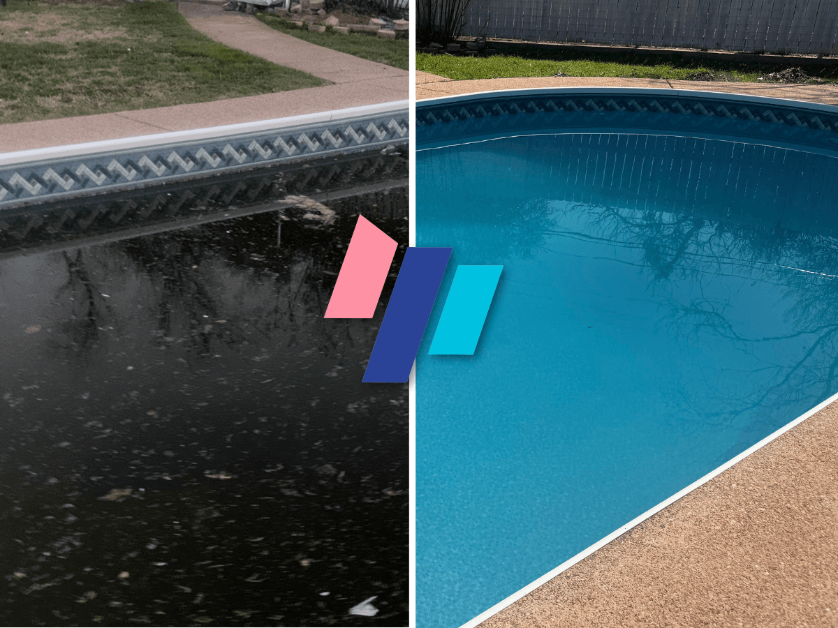 Before and after pool care comparison for Shipwrecked Pools